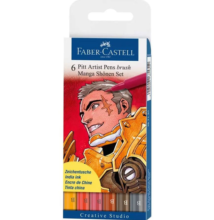 Faber-Castell - 6 Pitt Artist Pens Manga Shonen Set - B 109, 118, 178 188, 223, 233