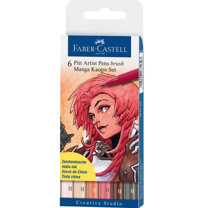 Faber-Castell - 6 Pitt Artist Pens Manga Kaoiro Set - B 114, 116, 131, 169, 189, 273